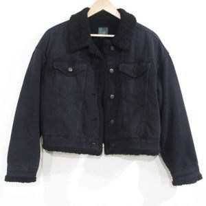Wild Fable Black Cropped Sherpa Lined Denim Jacket Size S